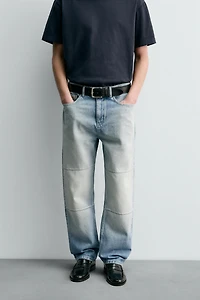 STRAIGHT FIT SEAMED JEANS
