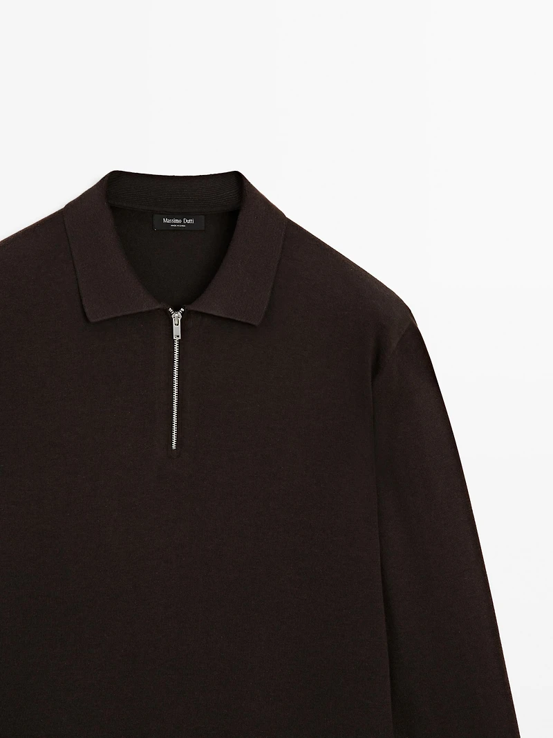 Knit polo sweater with zip