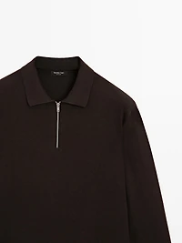 Knit polo sweater with zip
