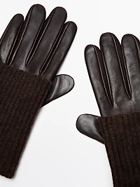 Contrast nappa leather and knit gloves
