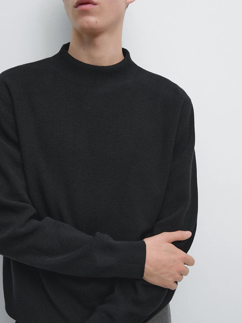 Cotton blend knit sweater with mock turtleneck