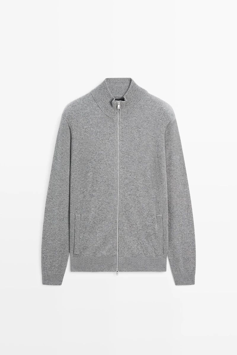 100% cashmere zip-up knit cardigan