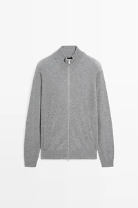 100% cashmere zip-up knit cardigan