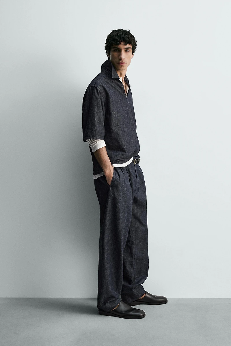 RELAXED FIT DENIM POLO SHIRT