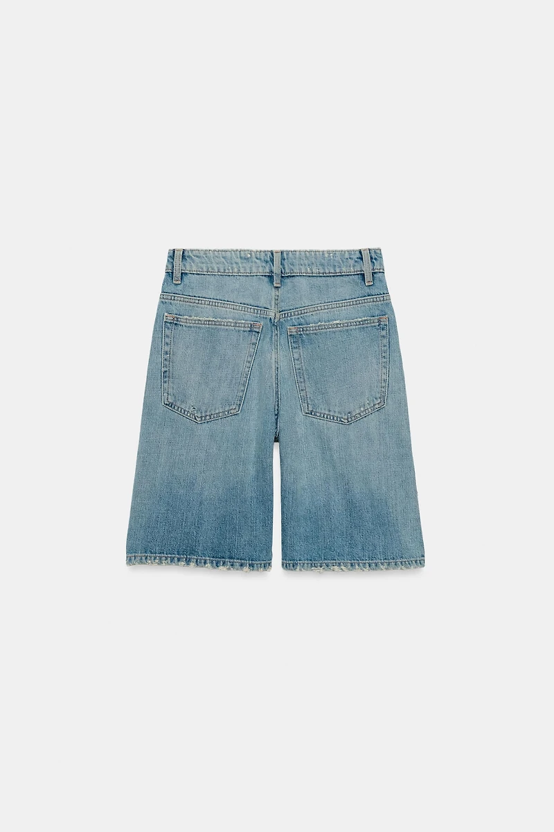 MID-RISE RIPPED BAGGY DENIM SHORTS