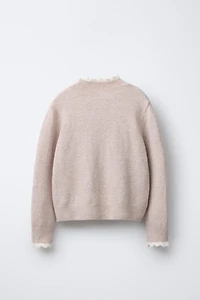 CROCHET TRIM KNIT SWEATER