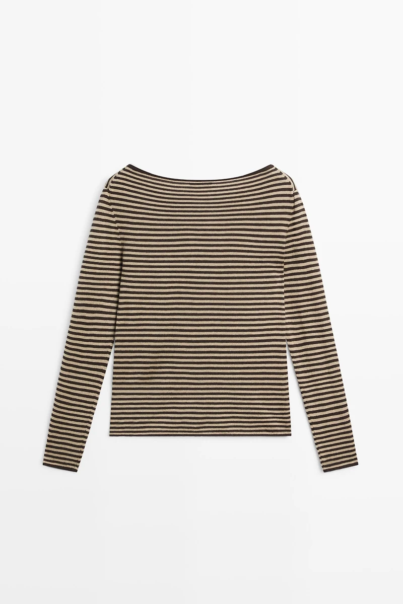 Striped wool-blend knit sweater