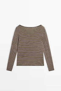 Striped wool-blend knit sweater