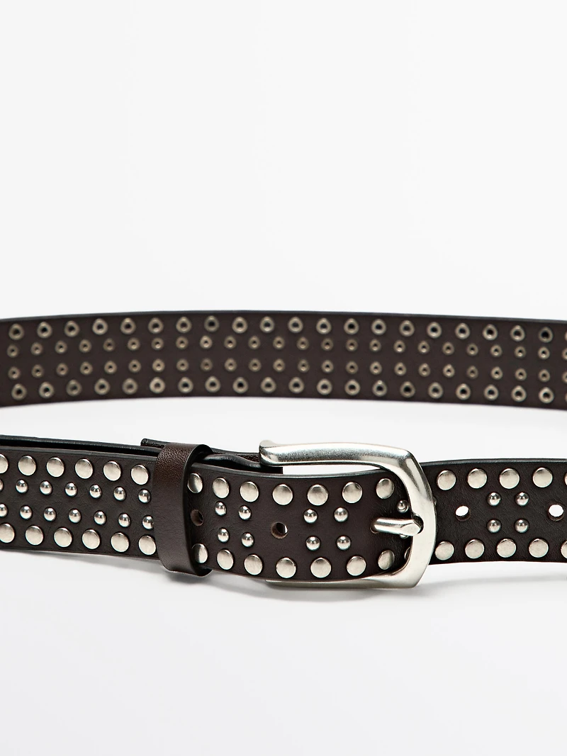 Nappa leather studded belt