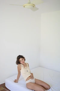 RIB KNIT LACE TOP
