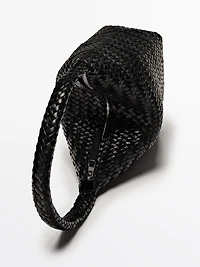 Nappa leather woven bucket bag