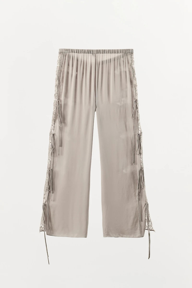 SATIN EFFECT LACE PANTS WITH VENTS
