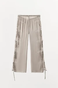 SATIN EFFECT LACE PANTS WITH VENTS