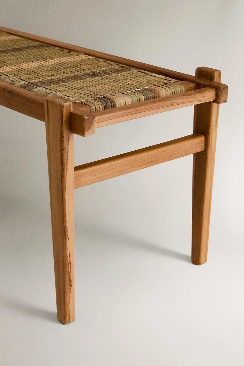 MULTICOLORED RATTAN TEAK BENCH