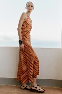 STRIPED OPEN BACK MIDI DRESS