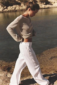 WIDE LEG LINEN BUCKLE PANTS