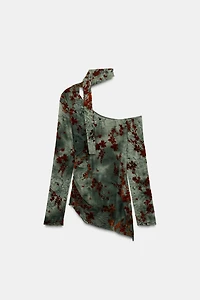 ASYMMETRIC FLOCKED TULLE TOP