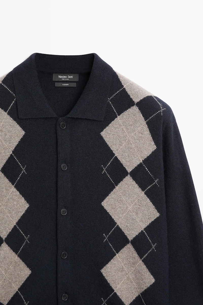 100% cashmere argyle cardigan with buttons