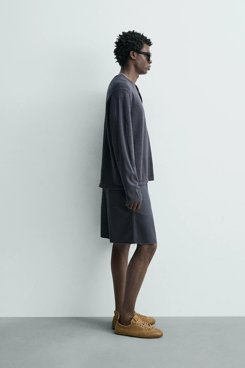 HERRINGBONE TEXTURED COTTON SHORTS