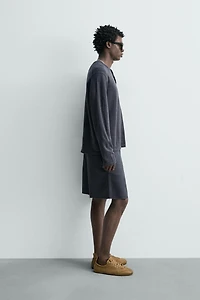 HERRINGBONE TEXTURED COTTON SHORTS