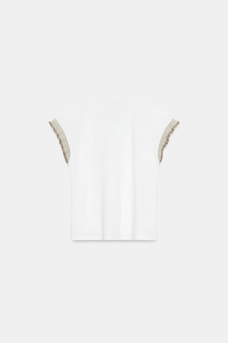 METALLIC THREAD RUFFLE T-SHIRT