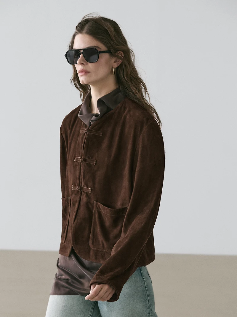 Veste courte en cuir effet daim