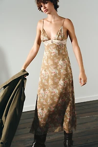 FLORAL PRINT LACE MIDI DRESS