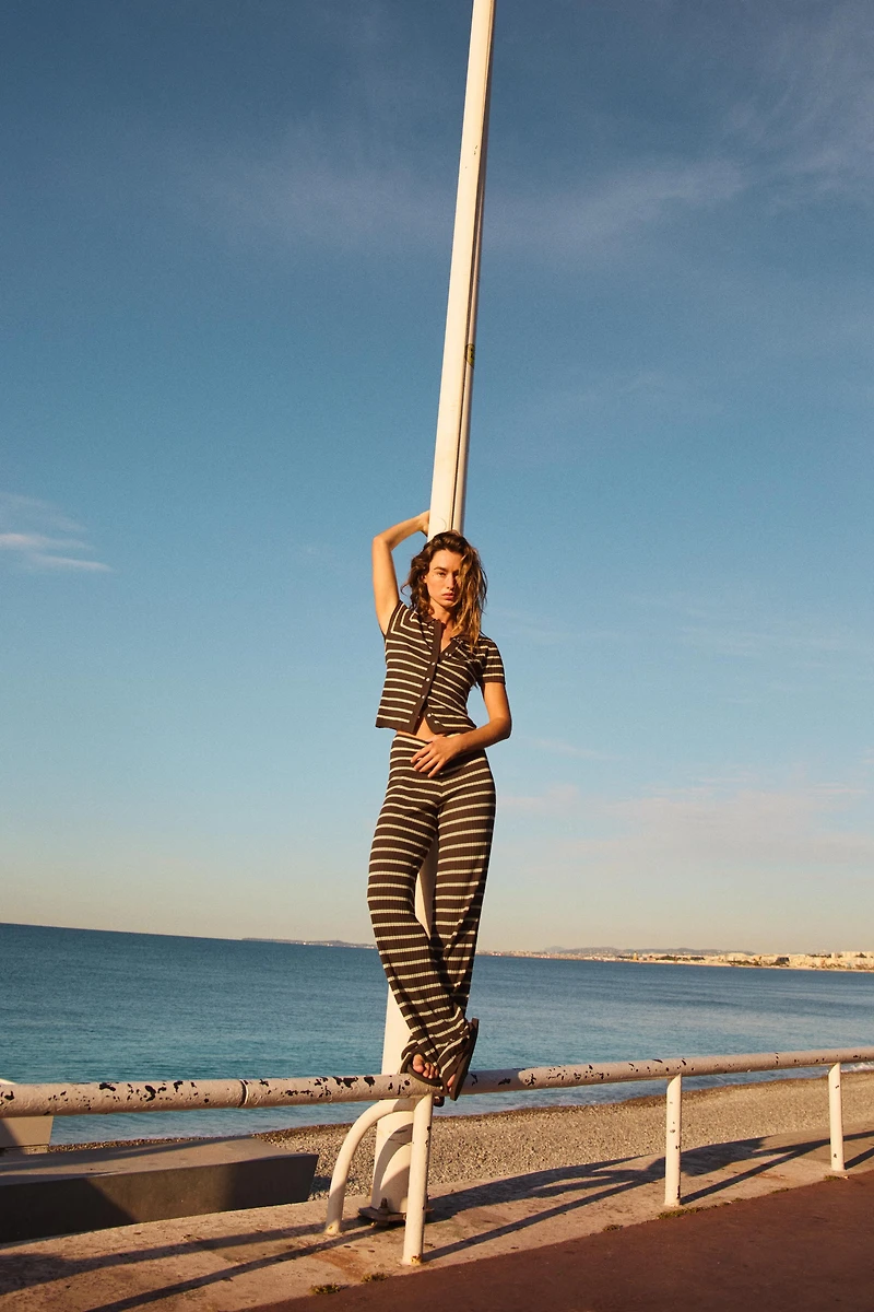 STRIPED POLO NECK TOP