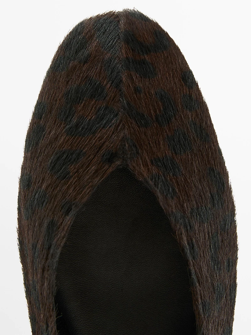Printed faux fur ballet flats