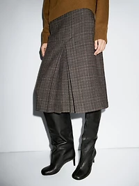 100% wool check midi skirt