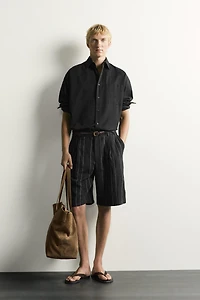 STRIPED PLEATED RELAXED FIT SHORTS