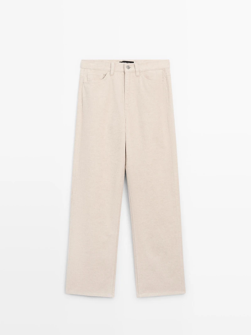 High-waist straight-leg corduroy trousers