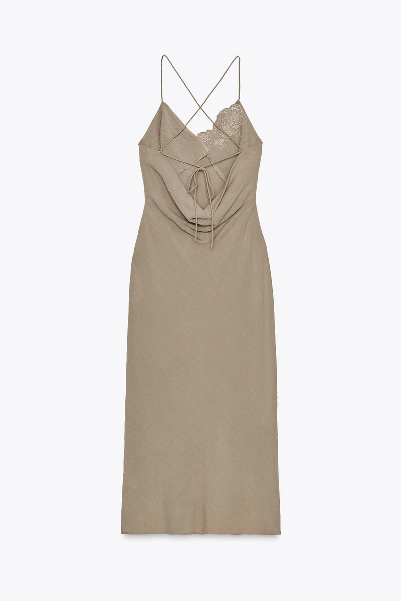 EMBROIDERED MIDI SLIP DRESS
