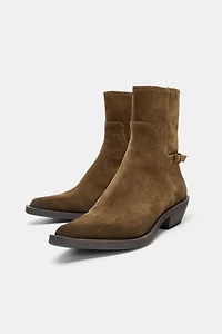 LEATHER DISTRESSED EFFECT ANKLE BOOTS