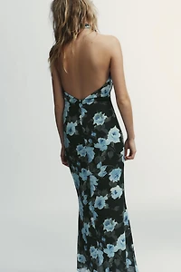 LONG FLORAL PRINT KNOTTED DRESS