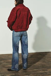 HI-RISE FLORAL TRF BARREL JEANS