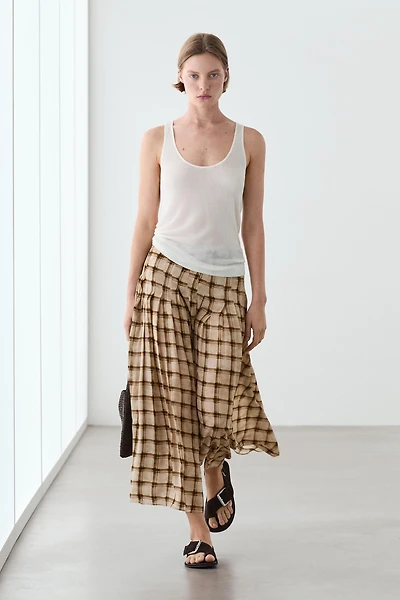 Flowing check midi skirt co-ord