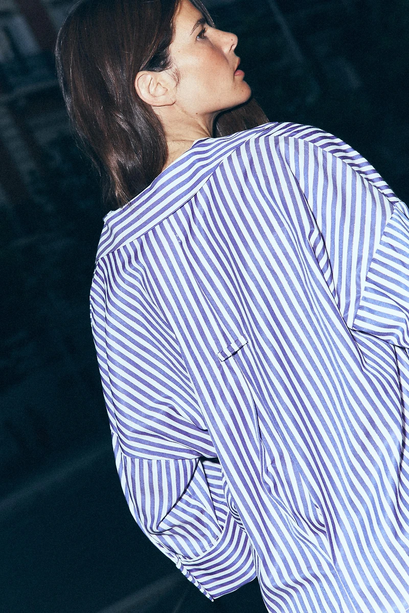 STRIPED POPLIN SHIRT WITH WIDE SLEEVES