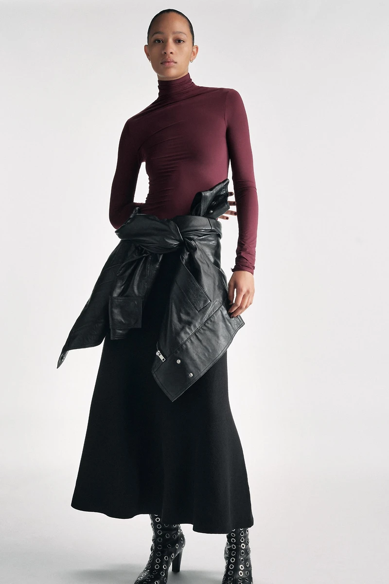KNIT FLARED MIDI SKIRT