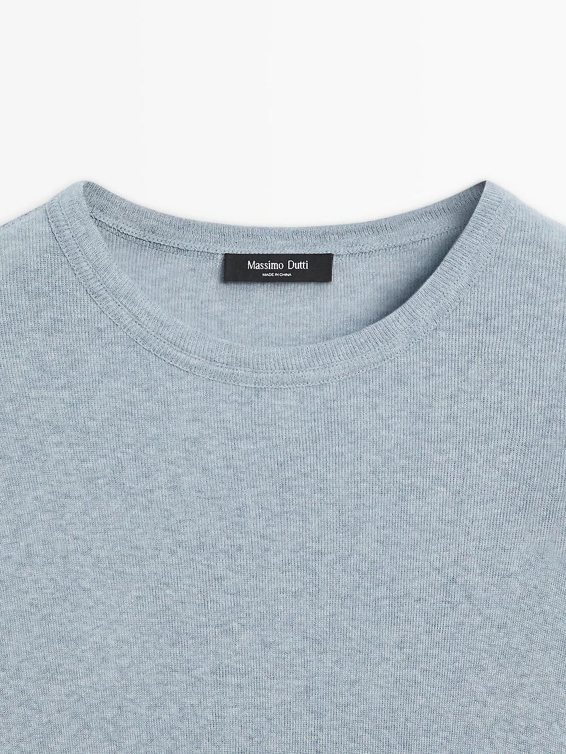 Long sleeve cotton blend T-shirt