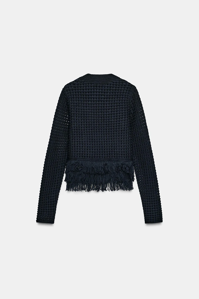 FRINGED PLAID KNIT JUMPER