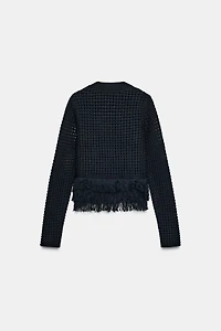 FRINGED PLAID KNIT JUMPER