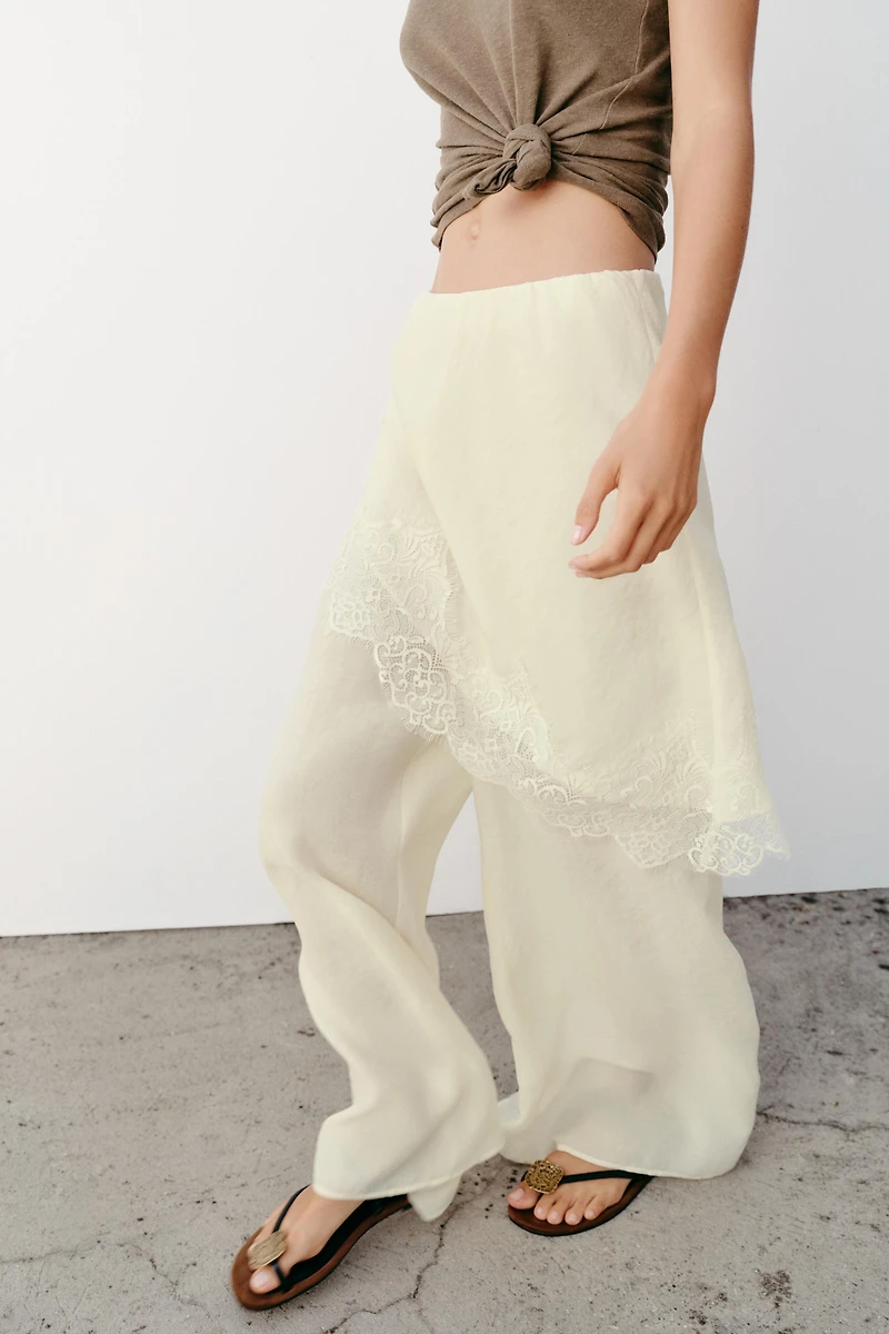 WIDE LEG PAREO PANTS WITH LACE