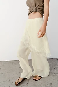WIDE LEG PAREO PANTS WITH LACE