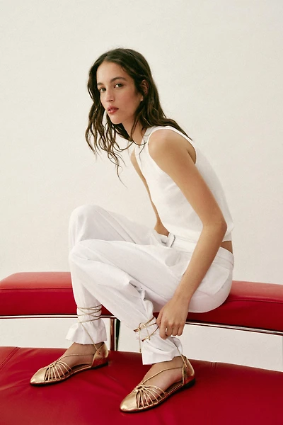 METALLIC LACE-UP FISHERMAN SANDALS