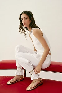 METALLIC LACE-UP FISHERMAN SANDALS