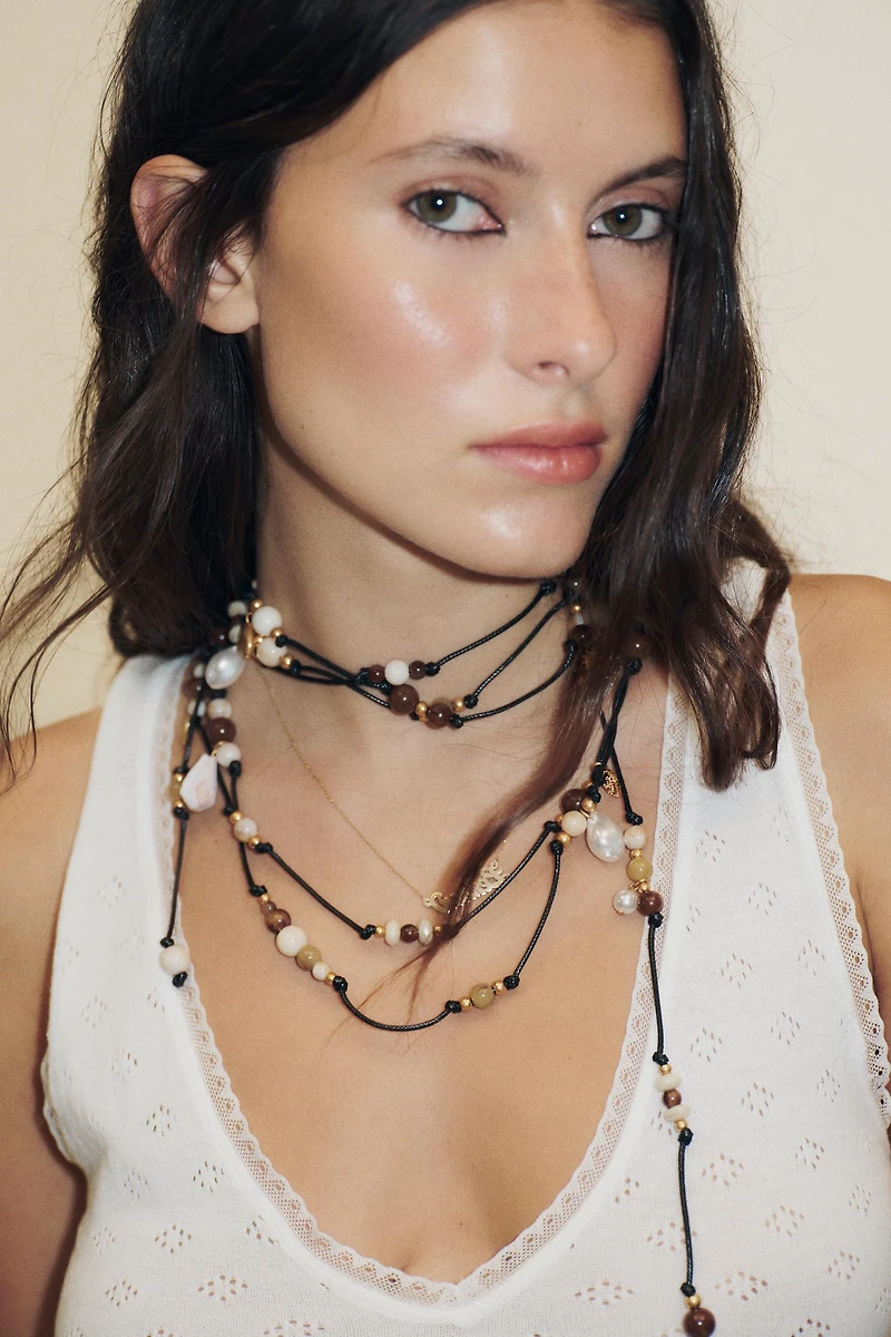 MULTI-WAY CORD BEADED CHARM NECKLACE