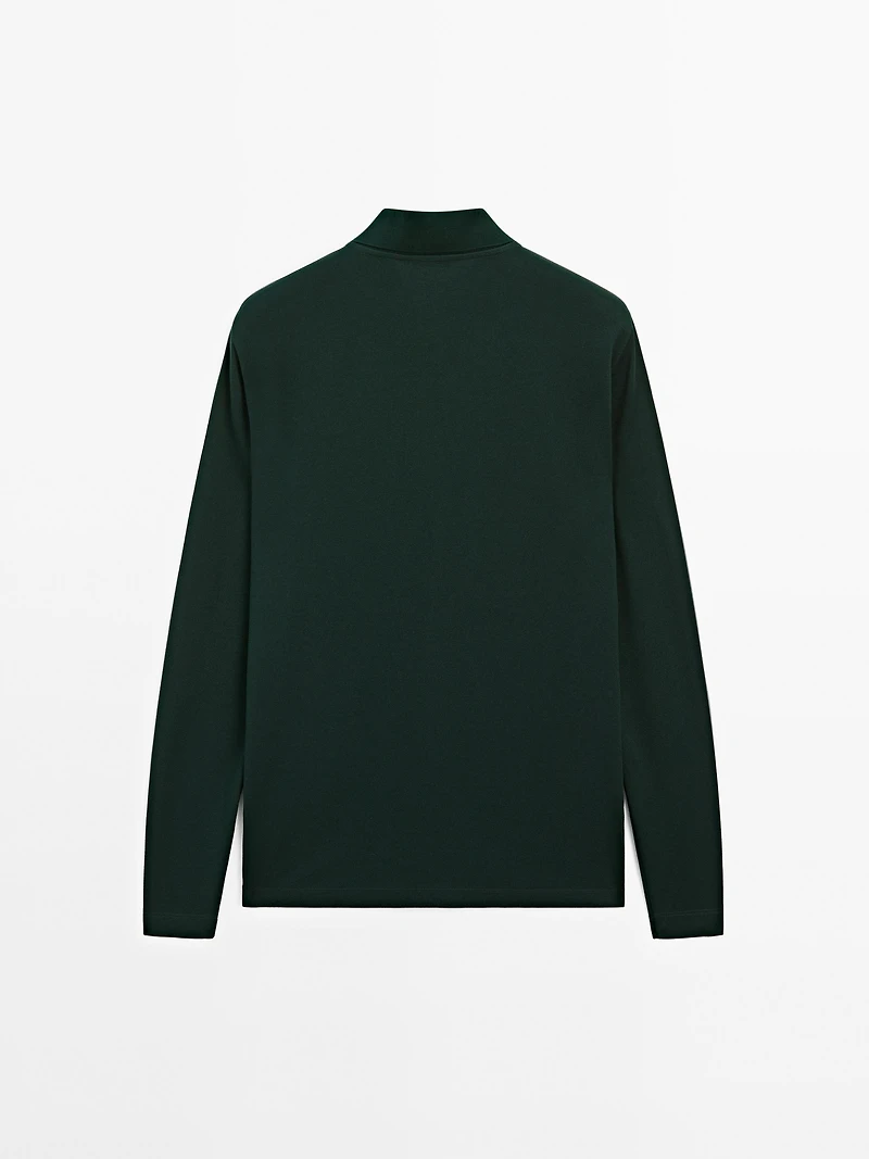 Long sleeve mercerised cotton piqué polo shirt