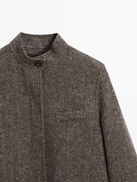 Manteau sergé à col montant en laine mélangée