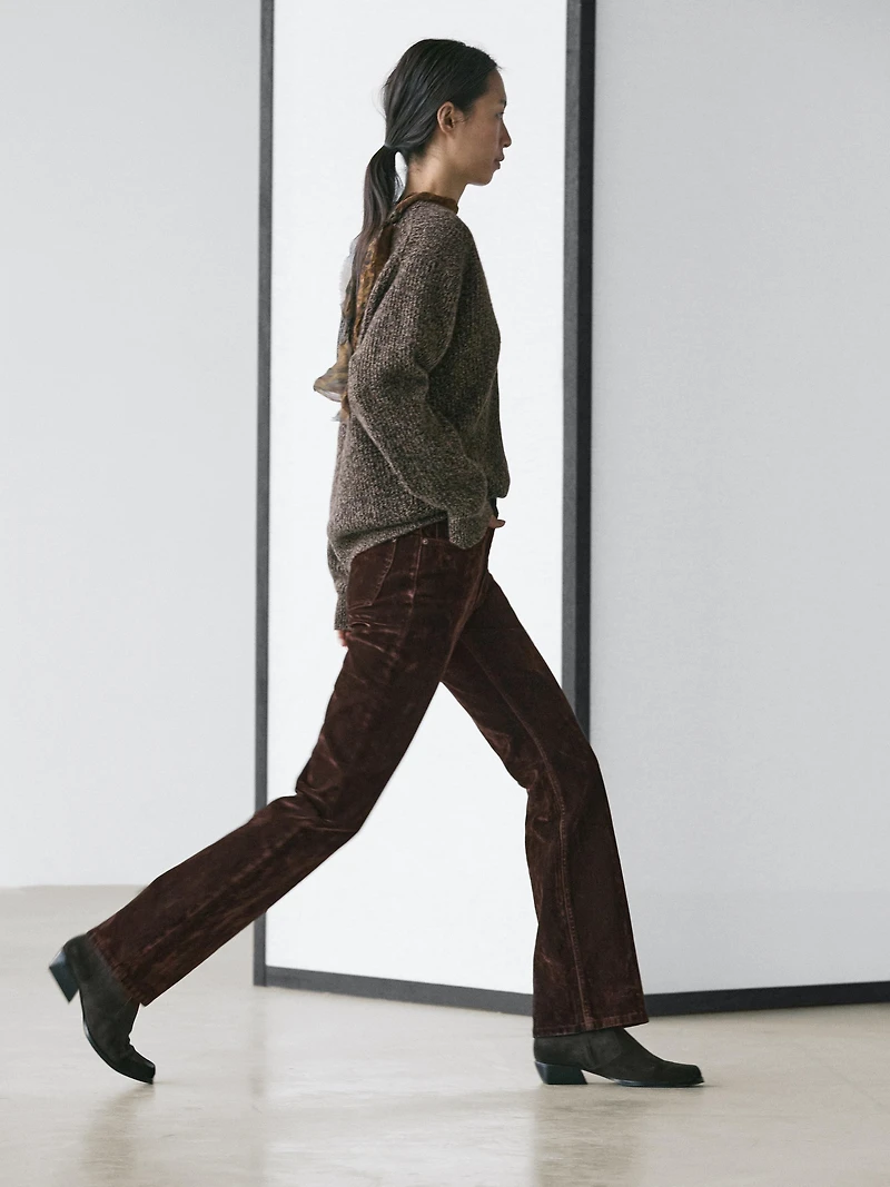 High-waist flocked boot-cut jeans